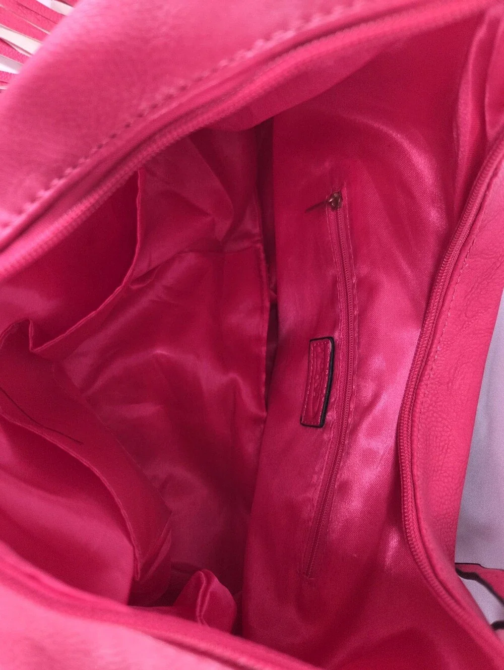 Yoki Hot Pink Fringe Faux Leather Boho Hobo Bag